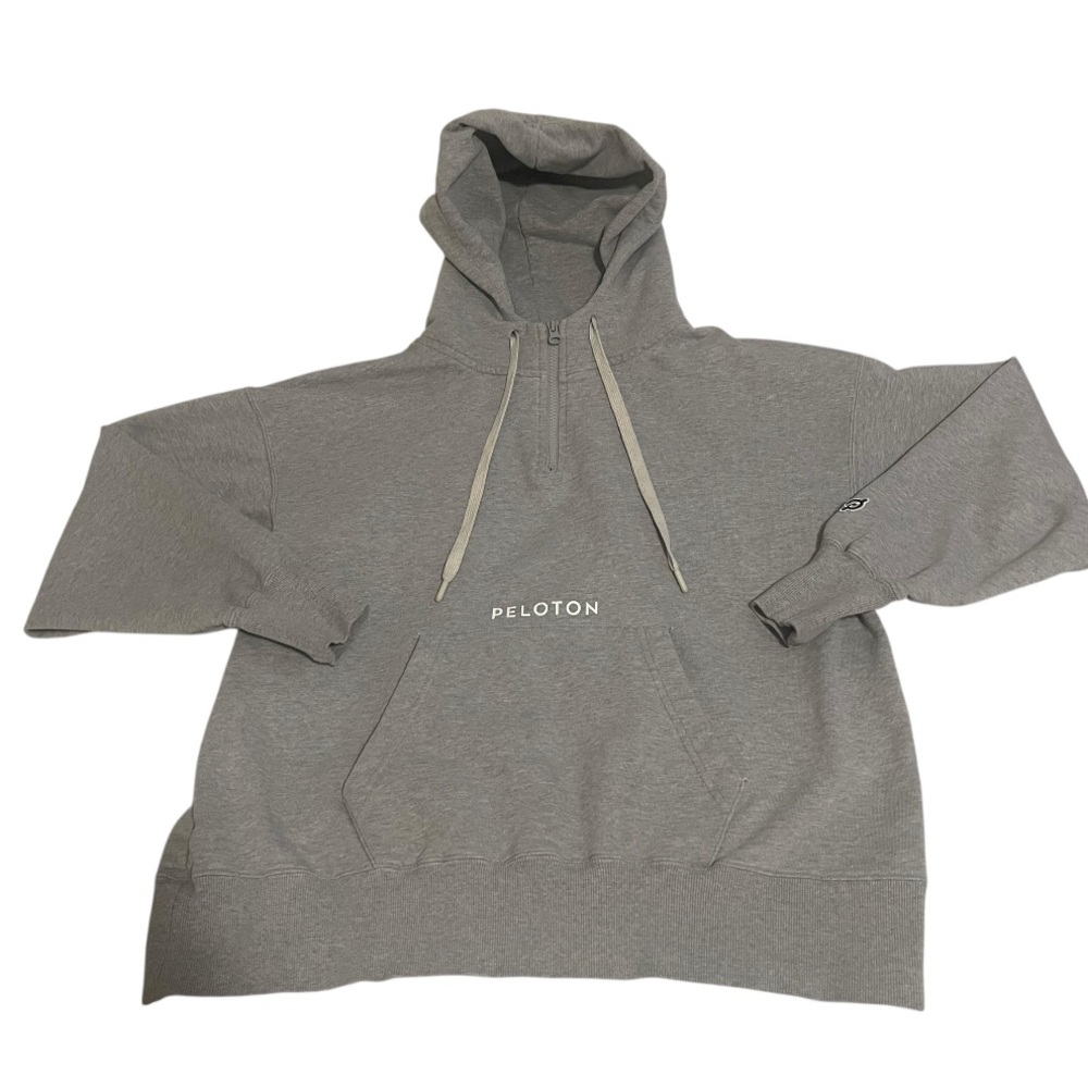 Peloton Hoodie Sweatshirt Unisex Adults S Gray 1/4 Zip Long Sleeve Pullover Logo